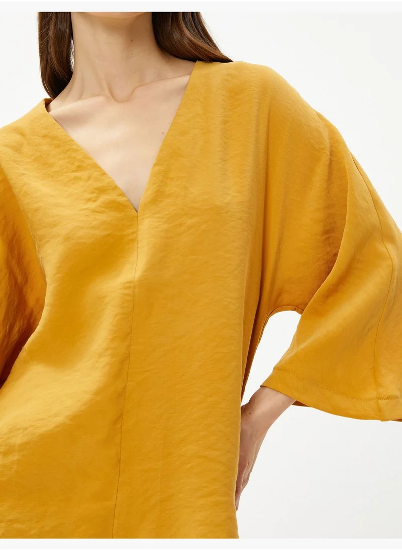 كوتون Short Sleeve V Neck Crop Blouse