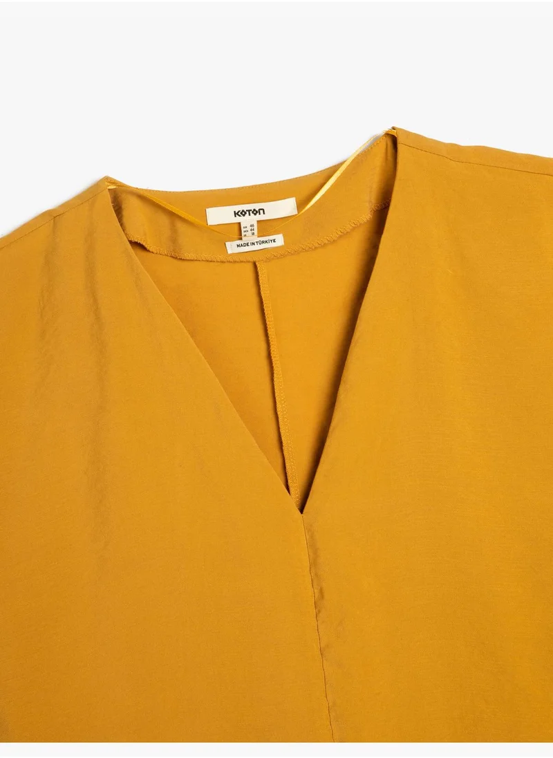 كوتون Short Sleeve V Neck Crop Blouse