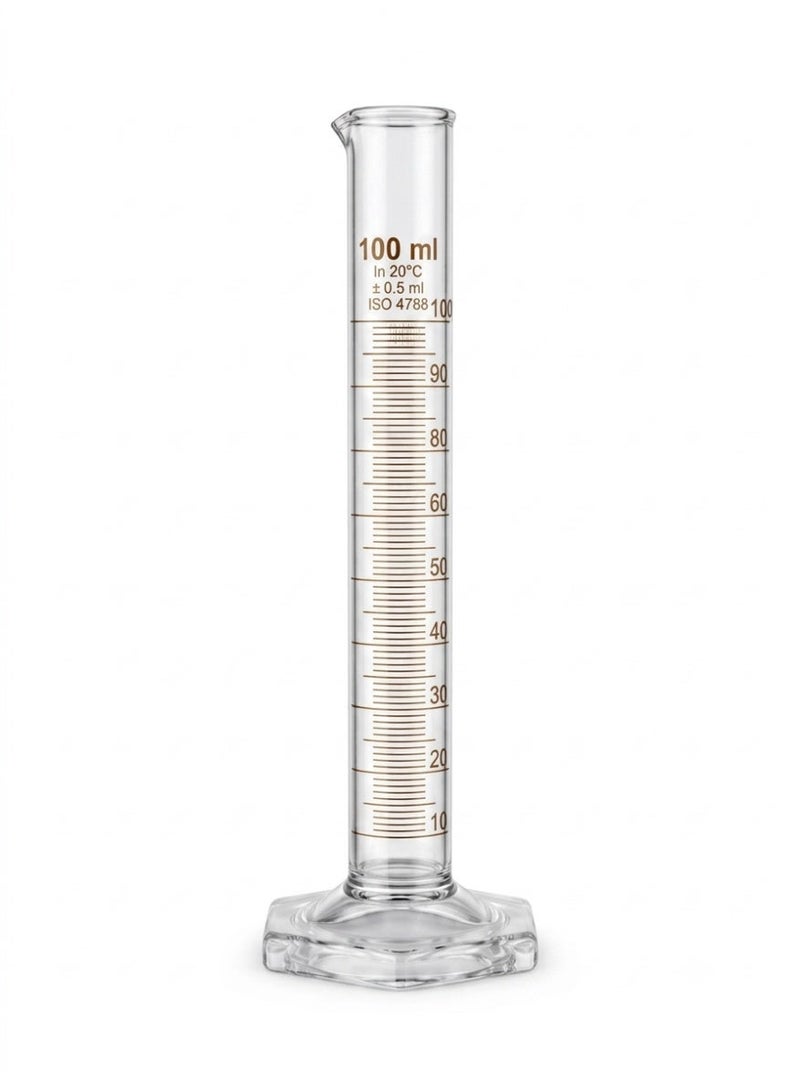 Protect Glass Measuering Cylinder 100ml Graduated Borosilicate Boro 3.3 | Polygon Base | Accurate Laboratory Measuring Cylinder for Chemistry School & Scientific Use - Image 1