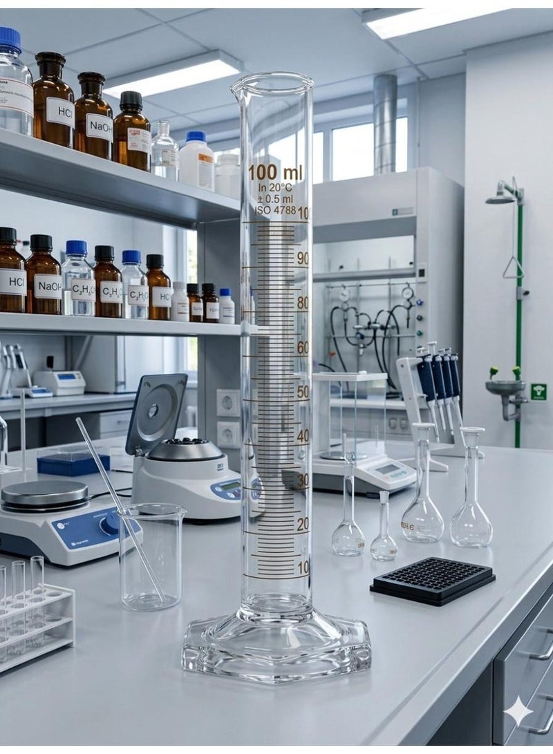 Protect Glass Measuering Cylinder 100ml Graduated Borosilicate Boro 3.3 | Polygon Base | Accurate Laboratory Measuring Cylinder for Chemistry School & Scientific Use - Image 4