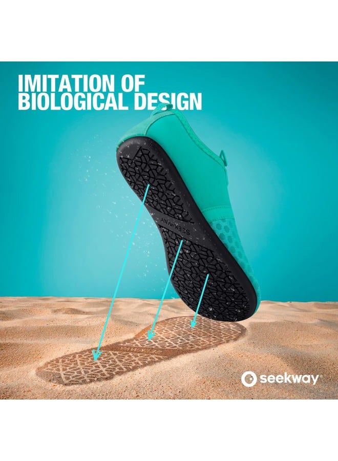 SEEKWAY Water Shoes Quick-Dry Aqua Socks Barefoot Slip-on for Beach Pool Swim River Yoga Lake Surf Women Men Black SK001, 1d-splice Green, 8.5-9.5 Women/7.5-8.5 Men - Image 3