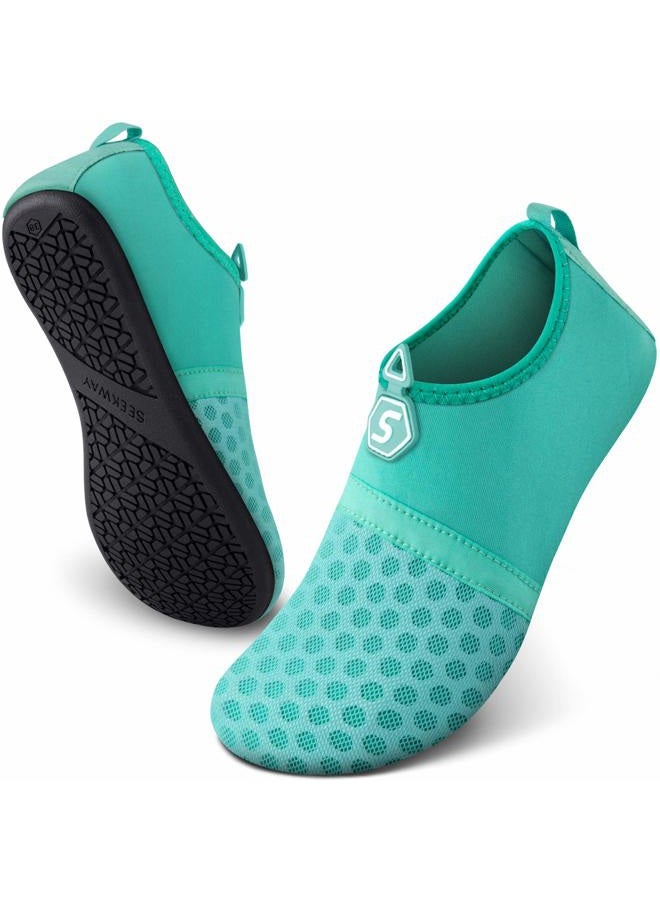 SEEKWAY Water Shoes Quick-Dry Aqua Socks Barefoot Slip-on for Beach Pool Swim River Yoga Lake Surf Women Men Black SK001, 1d-splice Green, 8.5-9.5 Women/7.5-8.5 Men - Image 1