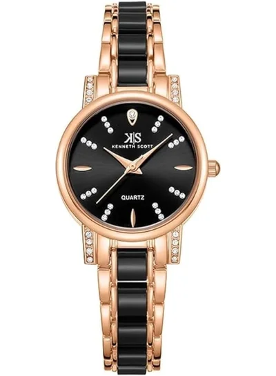 KENNETH SCOTT Kenneth Scott Women's PE21 Movement Watch, Analog Display and Resin+Alloy Strap - K23547-KCBB, Black