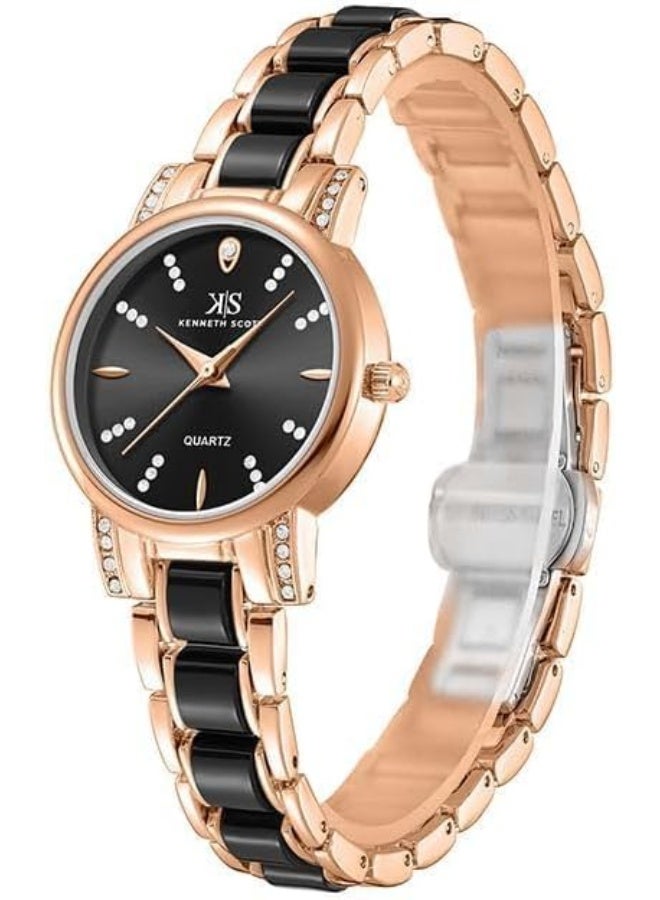 Kenneth Scott Women's PE21 Movement Watch, Analog Display and Resin+Alloy Strap - K23547-KCBB, Black - Image 2