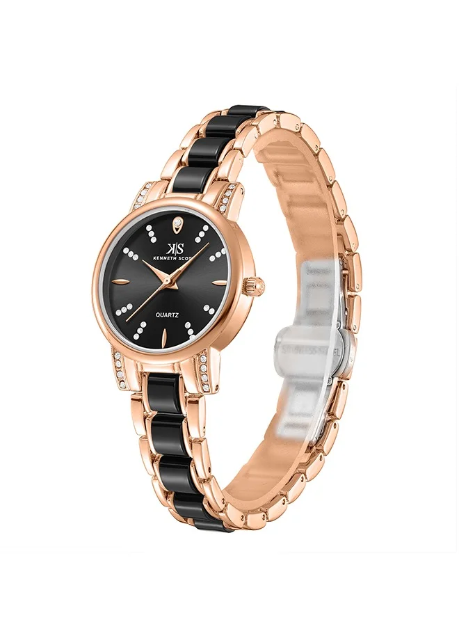 كينيث سكوت Kenneth Scott K23547-KCBB Women Analog Display Watch & Resin+Alloy Strap Black