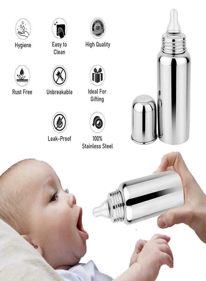 Miracle Moms Stainless Steel Feeding Bottle 304 Grade Steel with Anti Colic Silicone Nipples - 250 ml (Silver) /Ideal for Newborns and Toddlers (Pack of 1) - Image 5