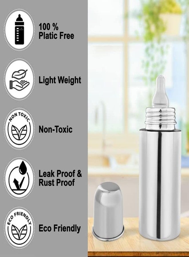 Miracle Moms Stainless Steel Feeding Bottle 304 Grade Steel with Anti Colic Silicone Nipples - 250 ml (Silver) /Ideal for Newborns and Toddlers (Pack of 1) - Image 4
