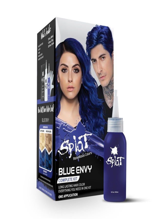 Splat Blue Envy Semi Permanent Hair Dye Kit with Bleach, 1 Application, Includes Blue Hair Dye, Oxide & Bleach Powder, Vegan & Cruelty Free Hair Color - Image 1