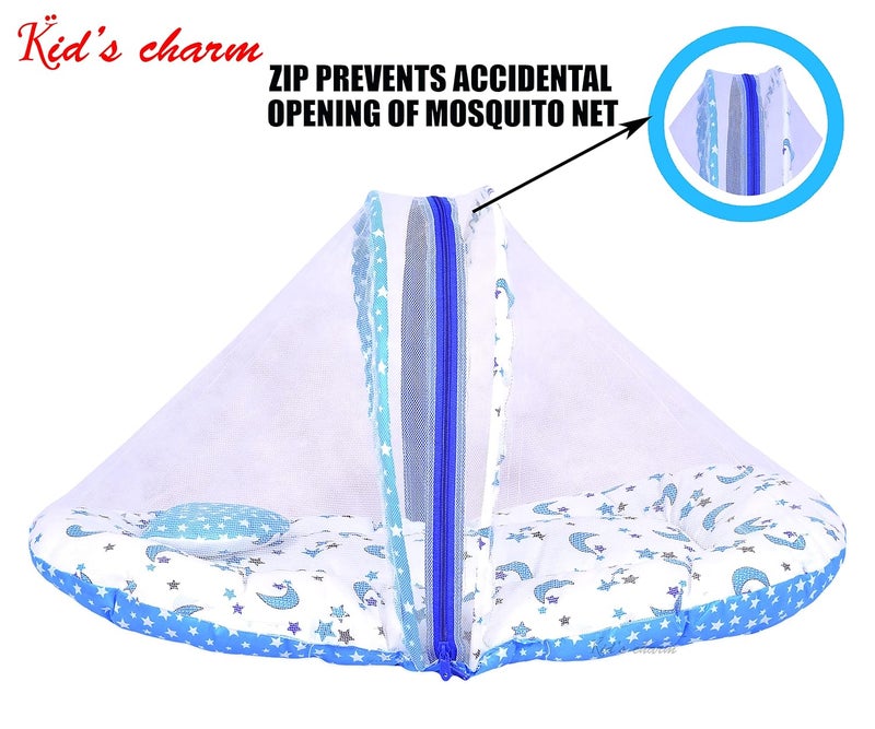 Kid's Charm Kids Charm Star Moon 2 PCS Combo Set 3 in 1 Babys Cotton Cum Carry Bed2 in 1 Babys Cotton Bed with Mosquito Net for 48 Months Blue - Image 5