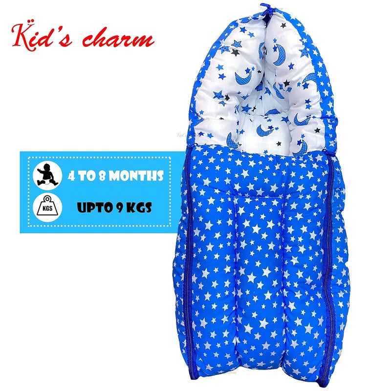 Kid's Charm Kids Charm Star Moon 2 PCS Combo Set 3 in 1 Babys Cotton Cum Carry Bed2 in 1 Babys Cotton Bed with Mosquito Net for 48 Months Blue - Image 4