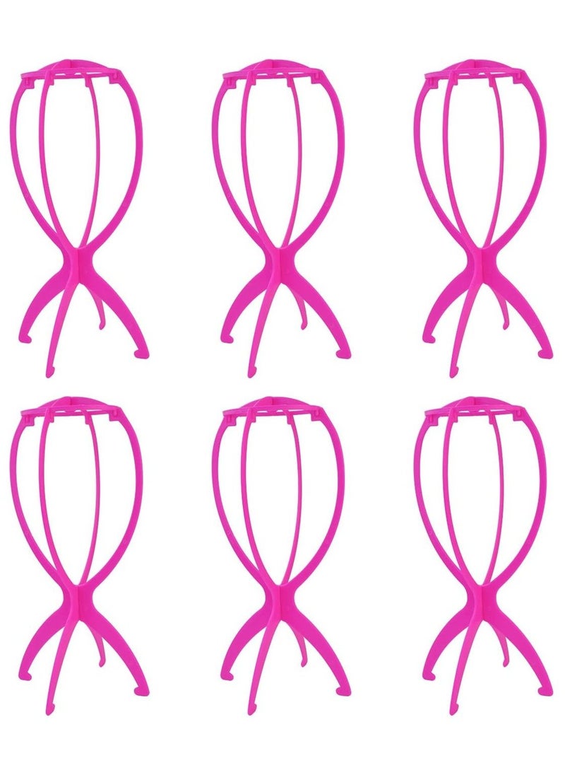 Estelle Wig Stand Holder 6pcs Portable Durable Plastic Folding Wig Holder Hairpieces Display Tool Stable Wig Stand Dryer (Pink)  - Image 1