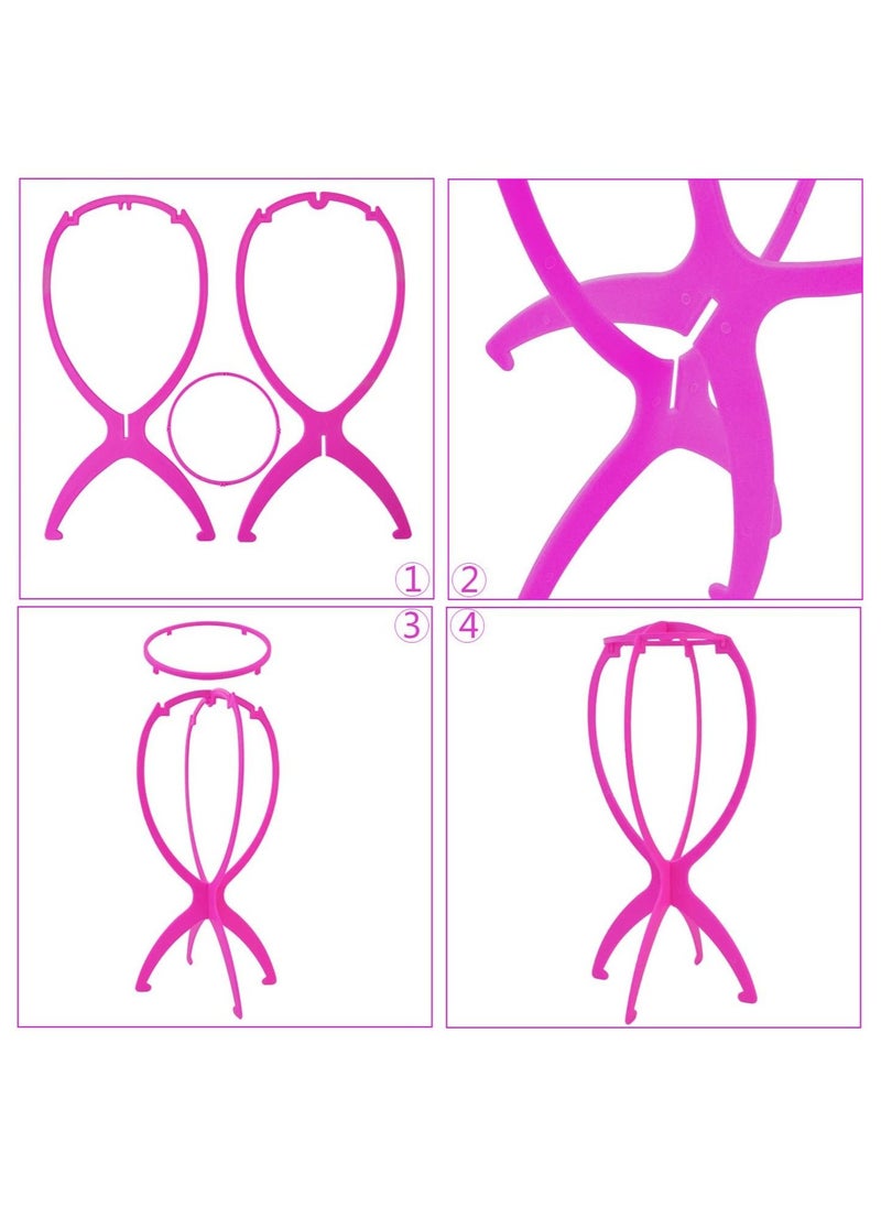 Estelle Wig Stand Holder 6pcs Portable Durable Plastic Folding Wig Holder Hairpieces Display Tool Stable Wig Stand Dryer (Pink)  - Image 4