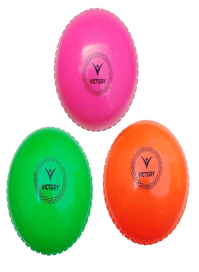 Victory Synthetic Cricket Ball Match Practice Training | Practice Cricket Ball | Wind Balls | Swing Ball | Indoor & Outdoor Street & Beach Cricket (Multicolor Orange-Pink-Green, Pack of 3) - Image 2