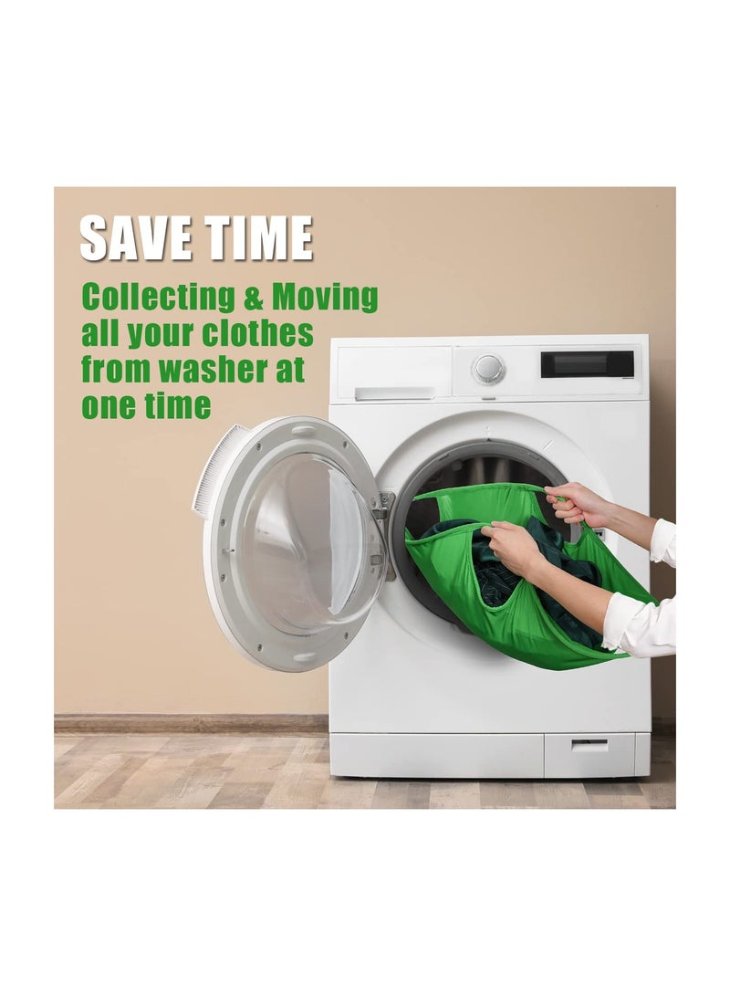 27'' Collapsible Nylon Laundry Hamper, Green Round Foldable Washing Basket, Portable Clothes Sorter, Space-Saving Laundry Organizer for Bedroom and Home Use. - Image 4