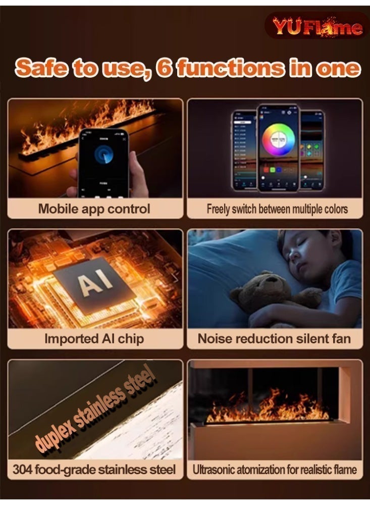 YuFlame Premium 3D Water Mist Fireplace Humidifier - Smart Voice Command, 256 RGB Colors, Ultrasonic Atomization, Realistic Fire Sound, 3-Year Warranty - Image 5