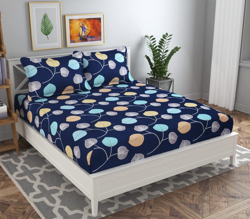 VAS COLLECTIONS Prime Combo Pack of 4 Double Bedsheets with 8 Pillow Covers | 160 TC Soft Brushed Glace Cotton -Long Lasting & Wrinkle Free - | 225X228 Cm Or 7.5X7.5 Ft-Grey White & Blue - Image 4