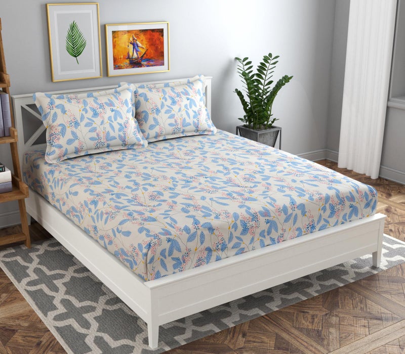 VAS COLLECTIONS Prime Combo Pack of 4 Double Bedsheets with 8 Pillow Covers | 160 TC Soft Brushed Glace Cotton -Long Lasting & Wrinkle Free - | 225X228 Cm Or 7.5X7.5 Ft-Grey White & Blue - Image 5