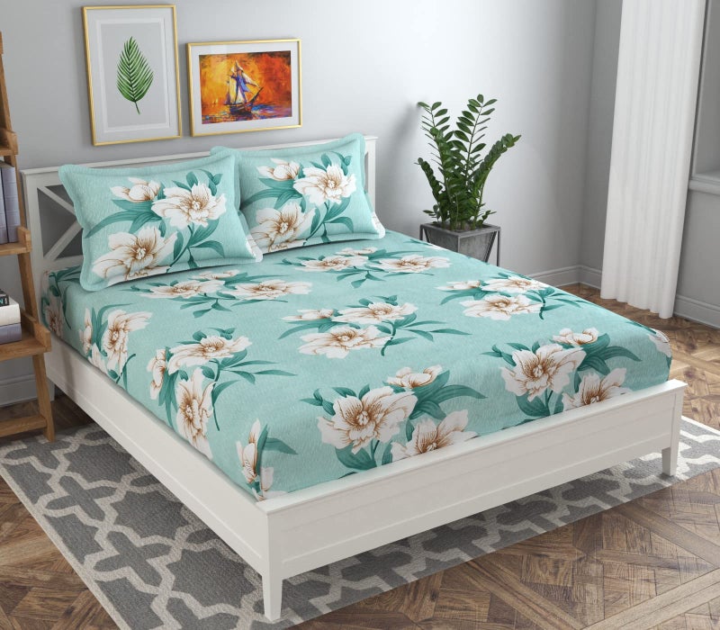 VAS COLLECTIONS Prime Combo Pack of 4 Double Bedsheets with 8 Pillow Covers | 160 TC Soft Brushed Glace Cotton -Long Lasting & Wrinkle Free - | 225X228 Cm Or 7.5X7.5 Ft-Grey White & Blue - Image 2