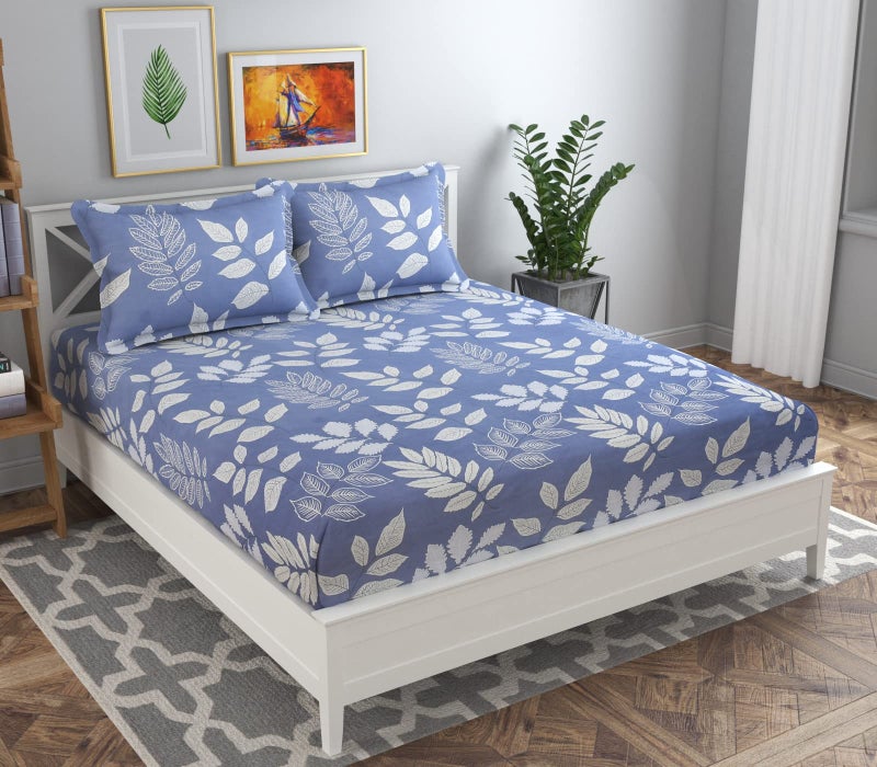 VAS COLLECTIONS Prime Combo Pack of 4 Double Bedsheets with 8 Pillow Covers | 160 TC Soft Brushed Glace Cotton -Long Lasting & Wrinkle Free - | 225X228 Cm Or 7.5X7.5 Ft-Grey White & Blue - Image 3