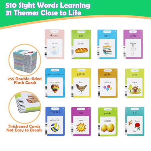 MAYAPHILOS Spanish and English Bilingual Talking Flash Cards with 510 Sight Words Learning Toys for Toddlers Autism Learning Materials Montessori Toys for Toddlers - Image 5