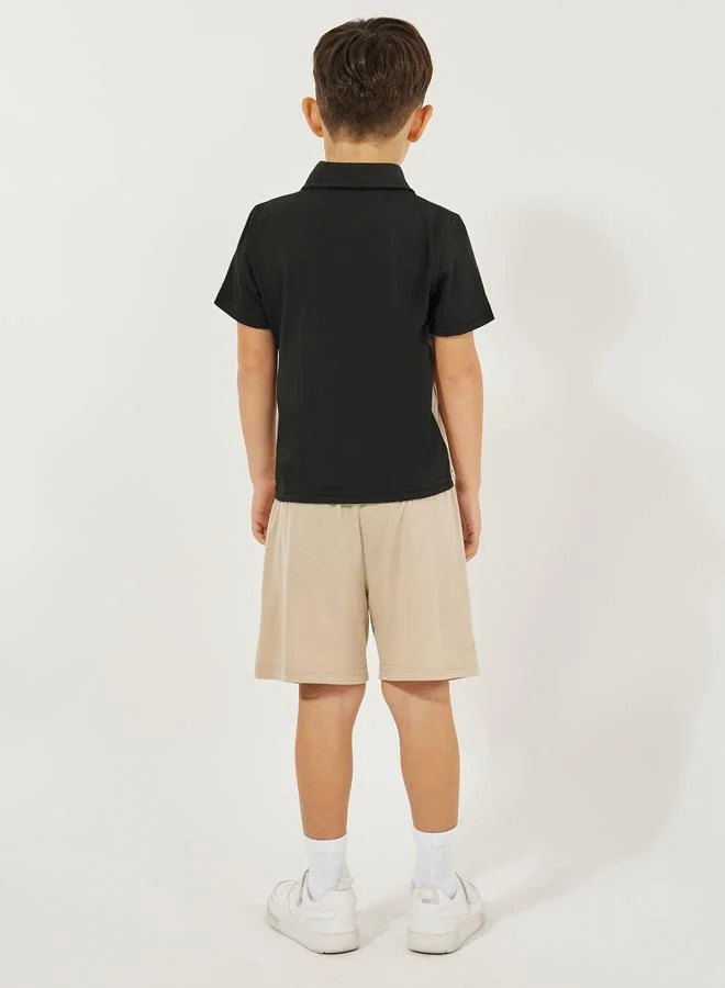 Styli Color Block Printed Polo T-Shirt & Shorts Set