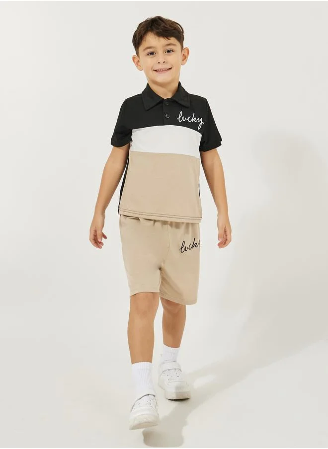 Styli Color Block Printed Polo T-Shirt & Shorts Set