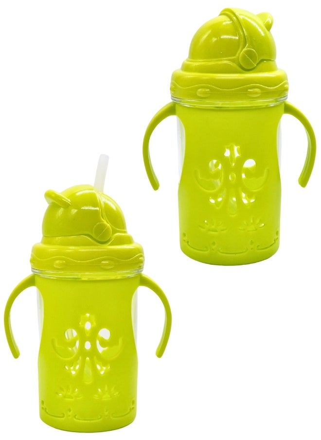 FALMER 300ml BPA-Free Children Water Bottle with Straw & Dual Handle Toddler Kid Baby Milk Drinking Feeder Travel Outdoor Leakproof Shatter Resistant  - Image 1