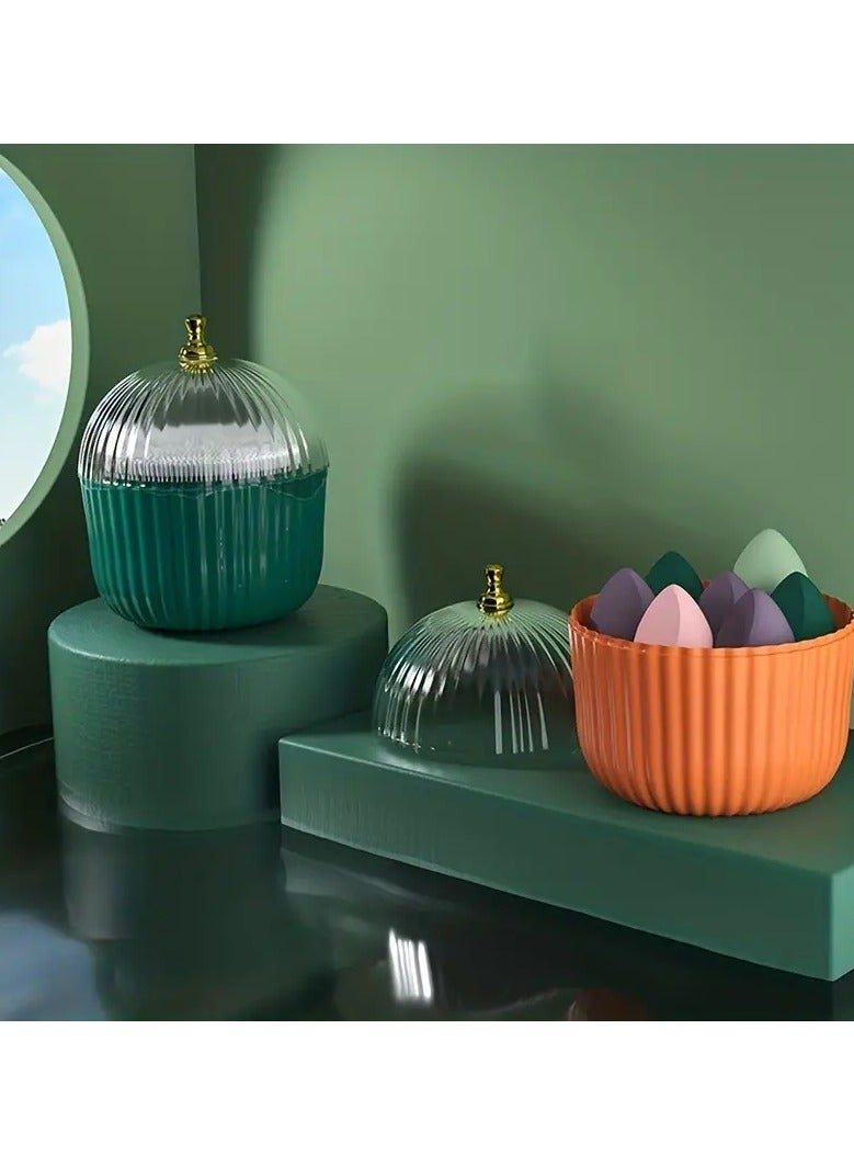 ORiTi Dustproof Cosmetic Organizer For Vanity-Holds Lipstick,Makeup Brusher, Perfume,and Skin Care Products - Transparent Lid - Green - Image 3