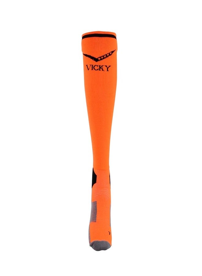 Vicky Transform Star junior Knee High Stockings Micro Polyester Spandex Elastane Cotton Nylon Footbed with Cooling Zone Suitable for Both Men & Women- Neon Orange - Image 4