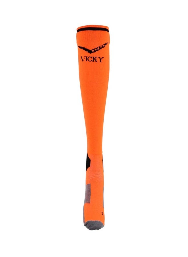 Vicky Transform Star junior Knee High Stockings Micro Polyester Spandex Elastane Cotton Nylon Footbed with Cooling Zone Suitable for Both Men & Women- Neon Orange - Image 2