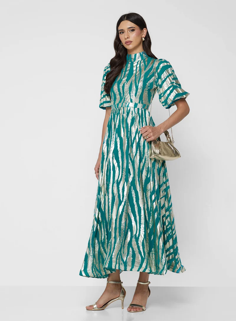 Golden Apple Metallic Printed Maxi Dress