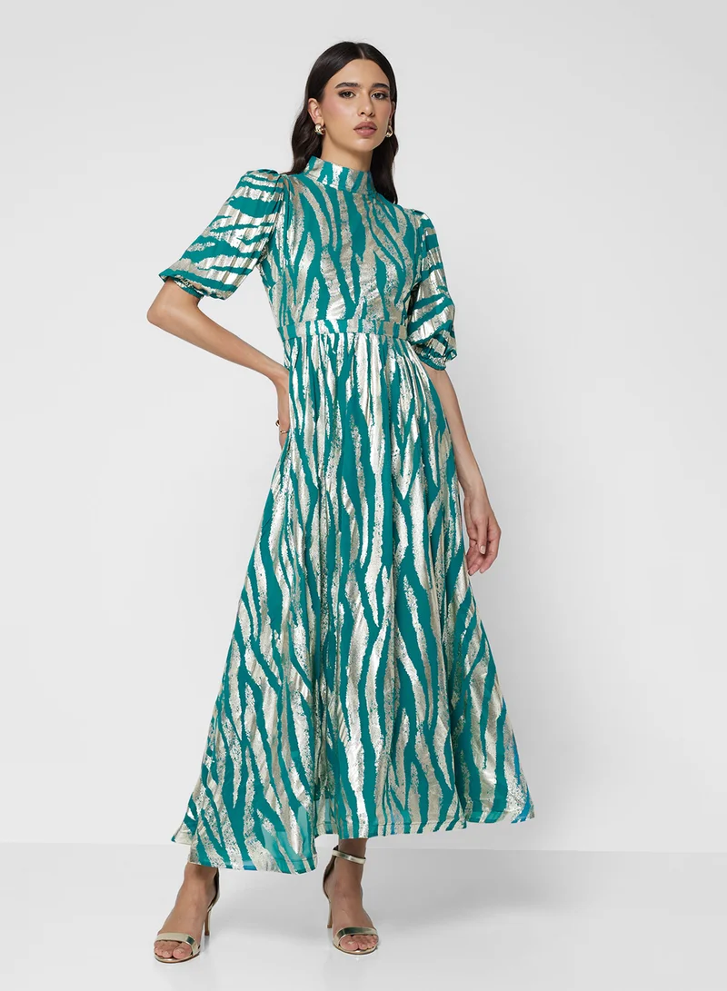 جولدن ابل Metallic Printed Maxi Dress