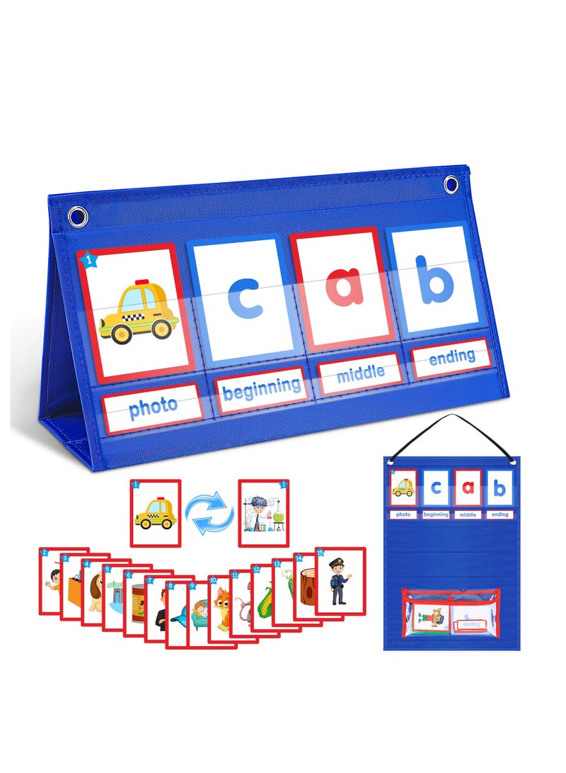 Zikra Educational Toys for Kids CVC Word Builder Desktop Pocket Chart CVC Word Spelling Games Literacy Learning Cards Montessori Educational Toy for Kids Preschool Kindergarten Learning Education - Image 1