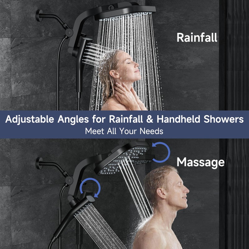 Veken Rain Shower Head with Handheld. High Pressure Multi-Function Rainfall Showerhead Combo with Handheld Spray with Hose, Detachable Dual Shower Heads Built-in Magnetic Docking and Power Jets, Black - Image 5