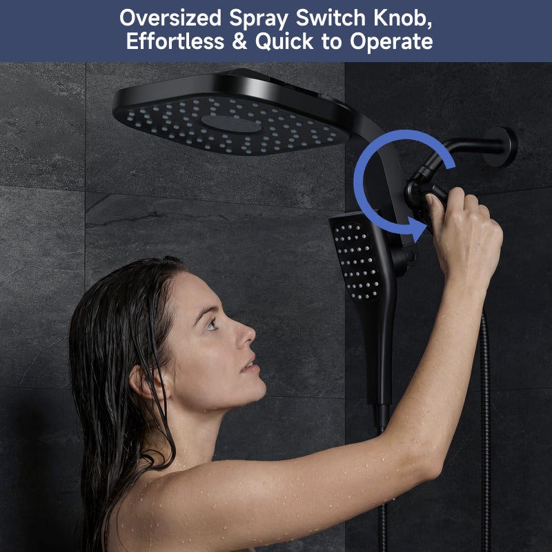 Veken Rain Shower Head with Handheld. High Pressure Multi-Function Rainfall Showerhead Combo with Handheld Spray with Hose, Detachable Dual Shower Heads Built-in Magnetic Docking and Power Jets, Black - Image 4