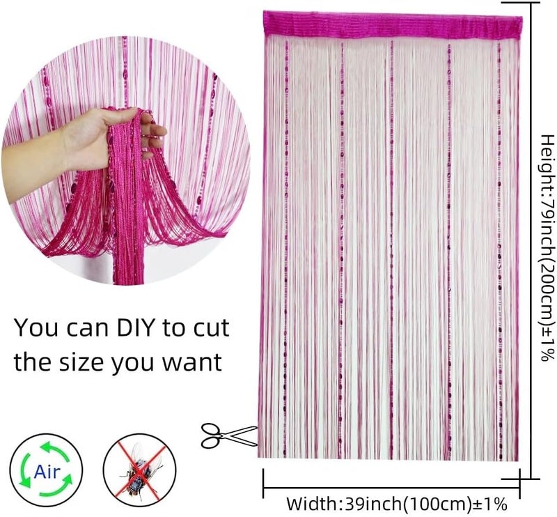 ave split 100cmX200cm Decorative Door String Curtain Beads Wall Panel Fringe Window Room Divider Blind for Wedding Coffee House Parts Door Divider Beads Tassel Screen Decoration (Rose red 25) - Image 3