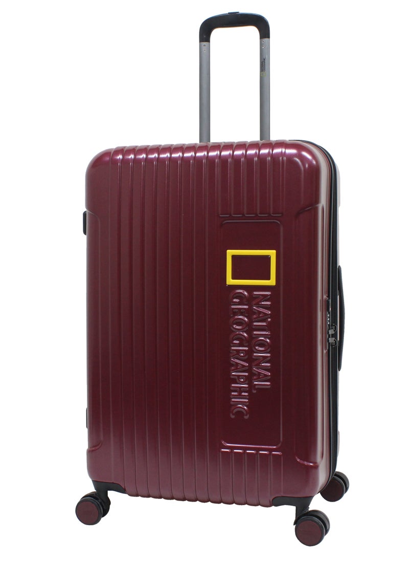 NATIONAL GEOGRAPHIC حقيبة سفر كبيرة من National Geographic Canyon مصنوعة من مادة ABS/PC الصلبة، لون عنابي، خفيفة الوزن وقابلة للتمدد ومضادة للسرقة ومزودة بسحاب وقفل TSA، حقيبة سفر بعجلات مزدوجة (28 بوصة)  - Image 1