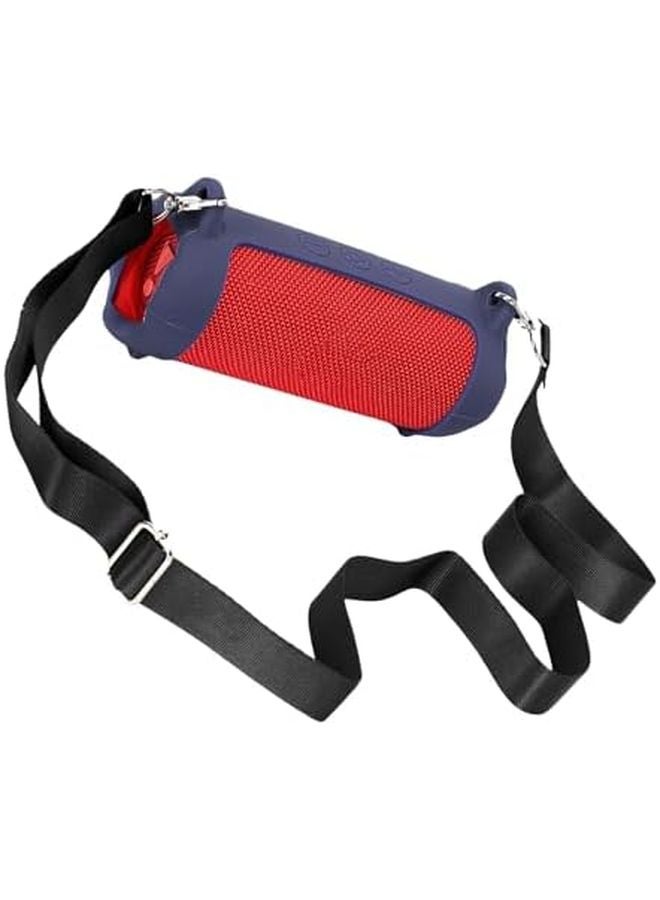 حافظة سفر واقية من السيليكون باللون الأزرق البحري مع حزام كتف قابل للتعديل لمكبر الصوت - Image 1