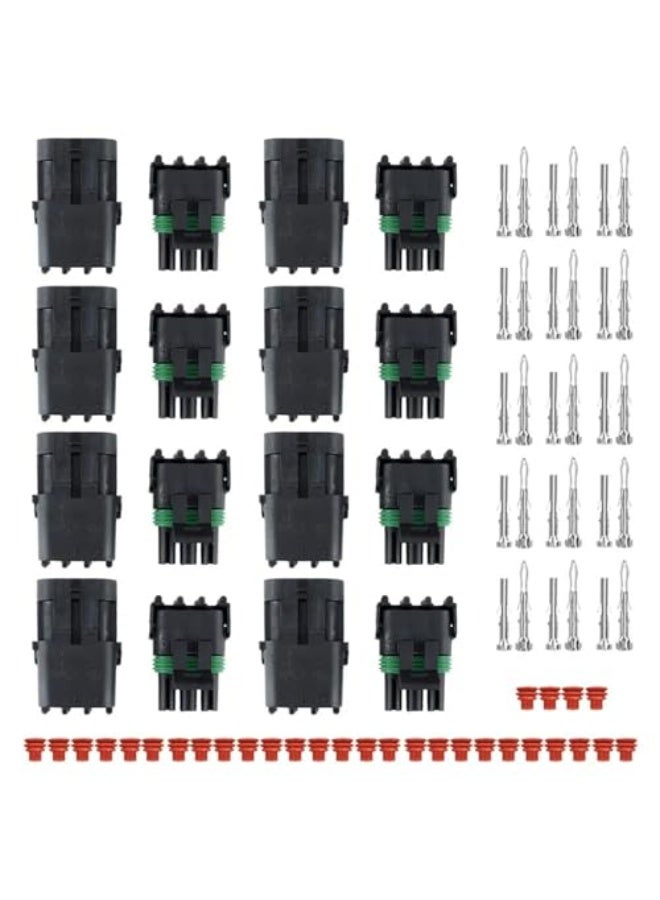 LAMAY 10 Kit 3 Pin Way Waterproof Electrical Plugs 2.5mm Series Terminal Pins Weatherpack Connectors Automotive Replacement Kits with Spudger - Image 1