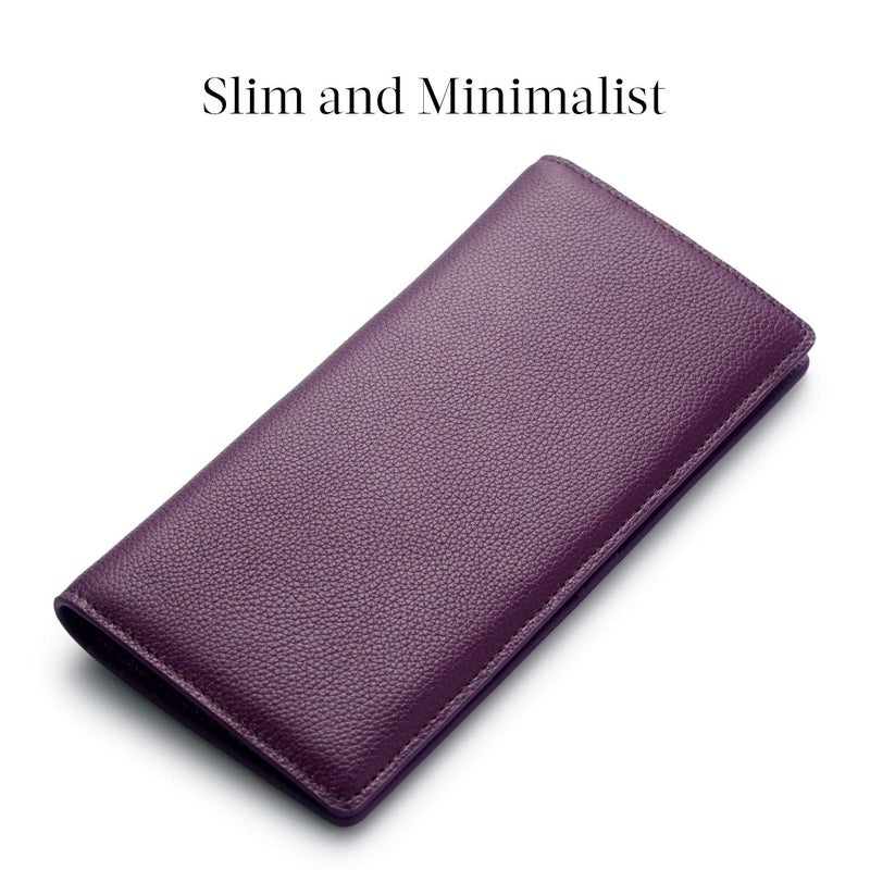 Bveyzi Ultra Slim Thin Leather RFID Blocking Credit Card Holder Bifold Clutch Wallets for Women (Purple) - Image 3