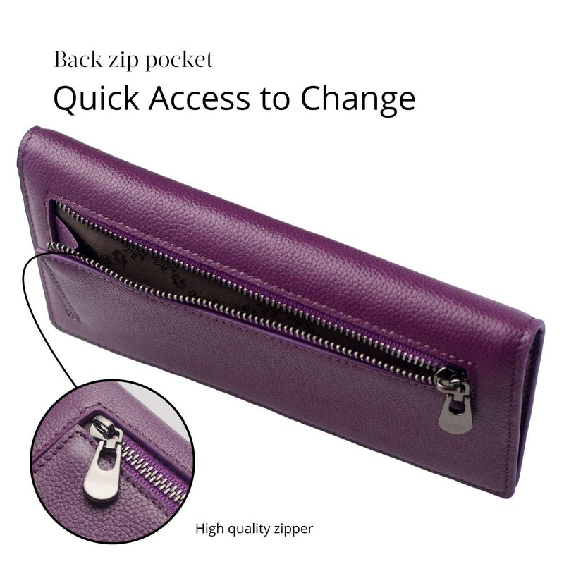 Bveyzi Ultra Slim Thin Leather RFID Blocking Credit Card Holder Bifold Clutch Wallets for Women (Purple) - Image 5
