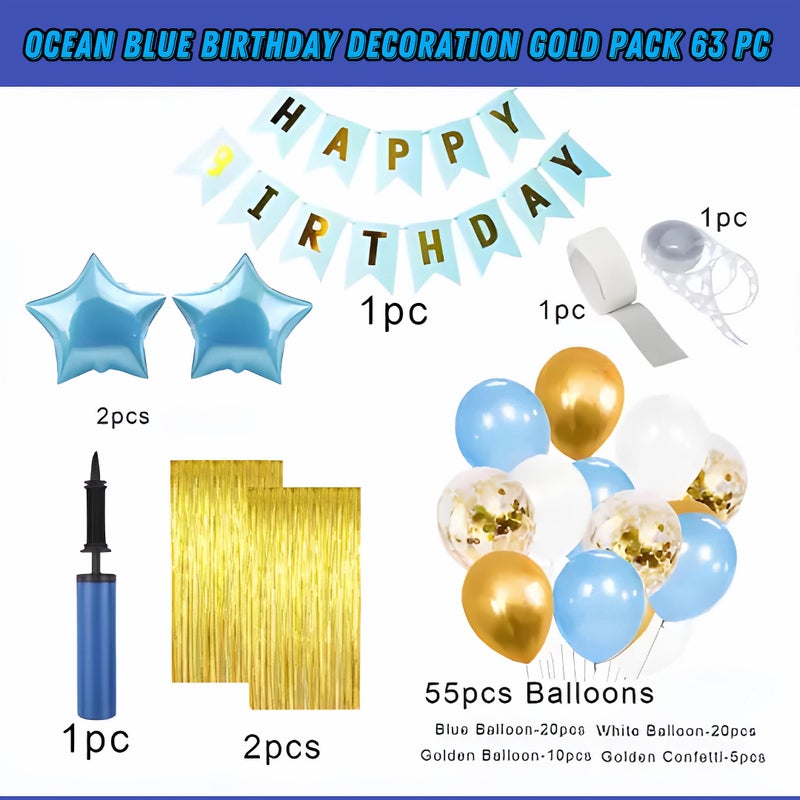 FOOGAA "FOOGAA Premium Series Happy Birthday Light Blue Golden White Decoration Theme - Set of 63" - Image 2
