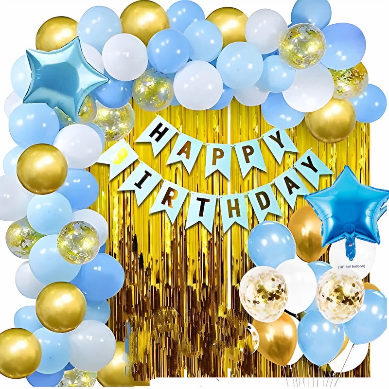 FOOGAA "FOOGAA Premium Series Happy Birthday Light Blue Golden White Decoration Theme - Set of 63" - Image 1