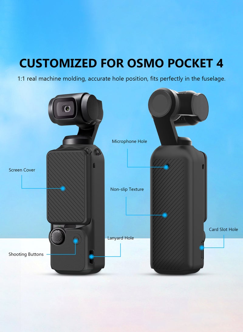 SJet DJI OSMO Pocket 4 Accessory Kit, Silicone Protective Case Cover, Tempered Glass Screen Protector, Lens Protector (Black) - Image 3