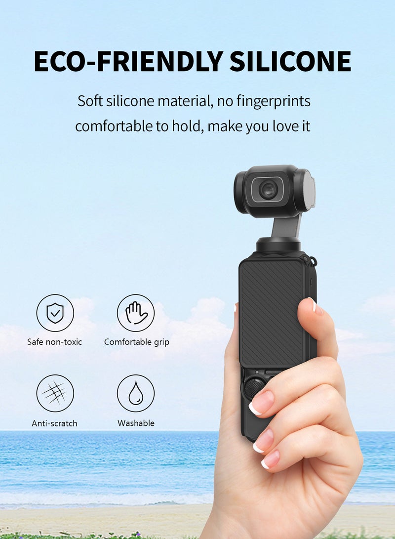 SJet DJI OSMO Pocket 4 Accessory Kit, Silicone Protective Case Cover, Tempered Glass Screen Protector, Lens Protector (Black) - Image 2