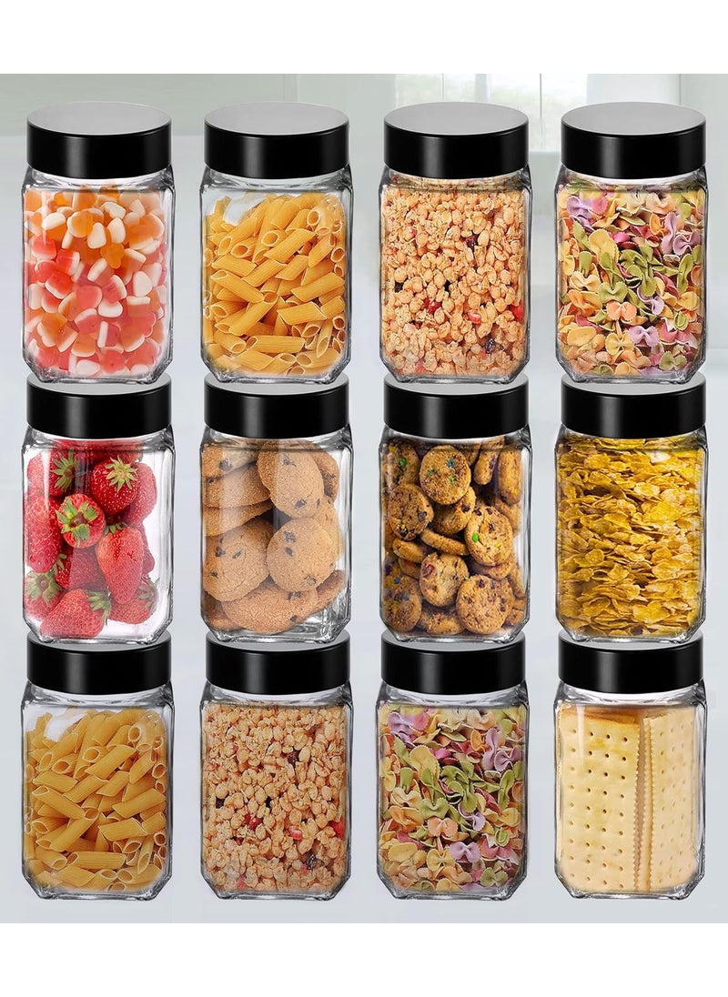 Cloudmart CLOUDMART Piramal Glass Square Clear Jars&Containers For Kitchen Pantry,Snacks,Masala,Honey,Pickles,Cookies,Dry Fruits,Coffee Beans Storage With Black Color Plastic Lid(Cube Jar)(300Ml,Set Of 12)  - Image 1