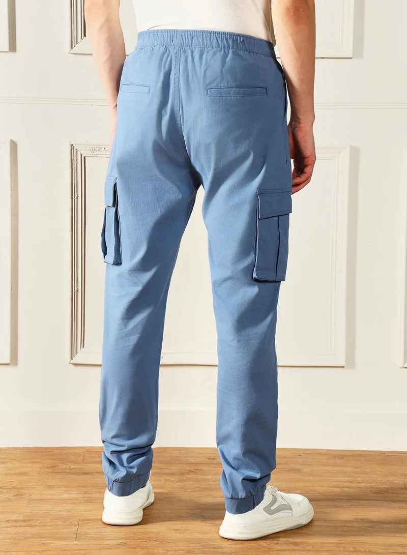 Dennis Lingo Steel Blue Casual Trouser for Men, Slim Fit