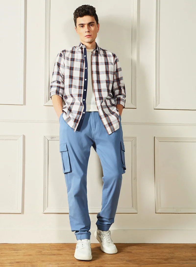 Dennis Lingo Steel Blue Casual Trouser for Men, Slim Fit