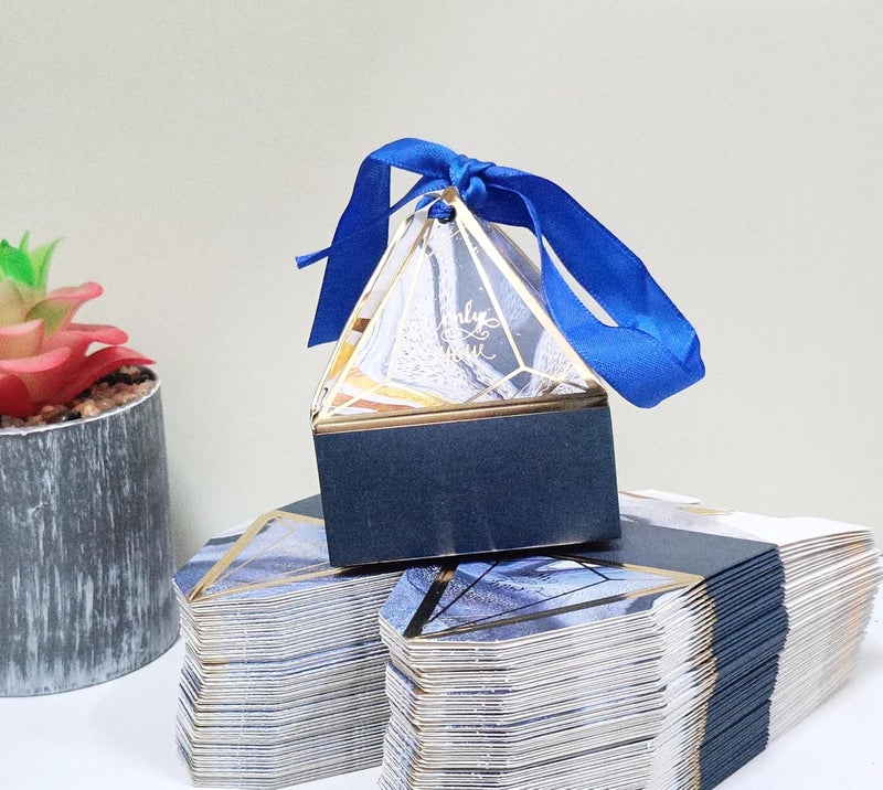 VRB Dec 40 قطعة صناديق هدايا صغيرة على شكل ماسة للتغليف / صناديق هدايا للتقديم، صناديق هدايا فارغة، صندوق هدايا للتقديم، هدايا العودة، الشوكولاتة، الفواكه المجففة، هدايا الزفاف والبويا. (40 قطعة مزيج متعدد الألوان مع شريط) - Image 5