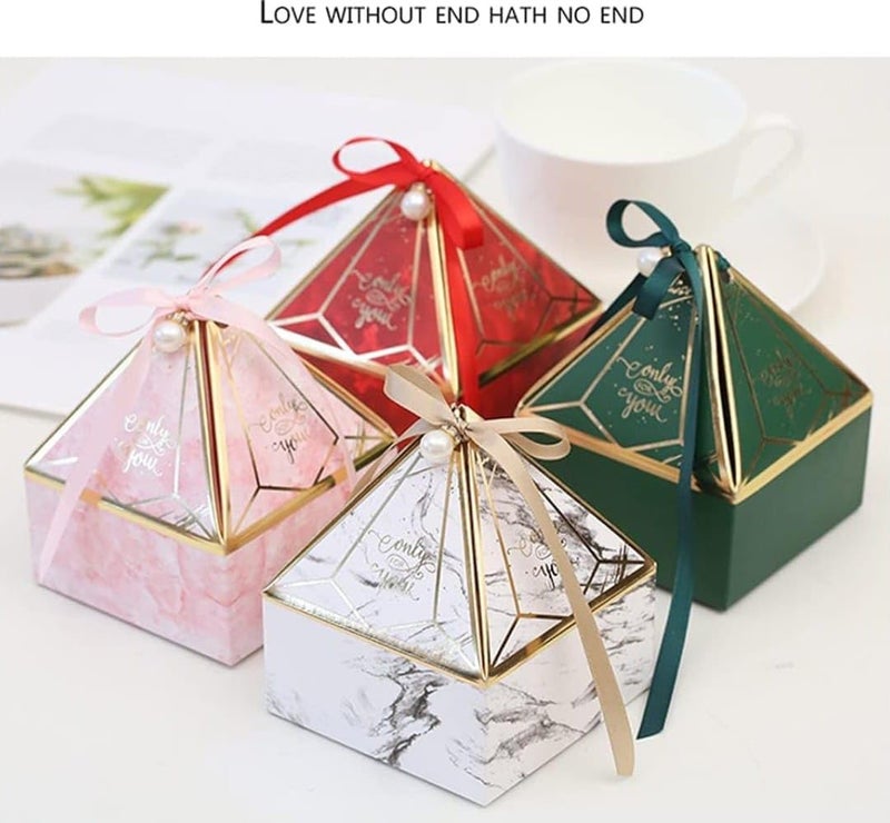 VRB Dec 40 قطعة صناديق هدايا صغيرة على شكل ماسة للتغليف / صناديق هدايا للتقديم، صناديق هدايا فارغة، صندوق هدايا للتقديم، هدايا العودة، الشوكولاتة، الفواكه المجففة، هدايا الزفاف والبويا. (40 قطعة مزيج متعدد الألوان مع شريط) - Image 2